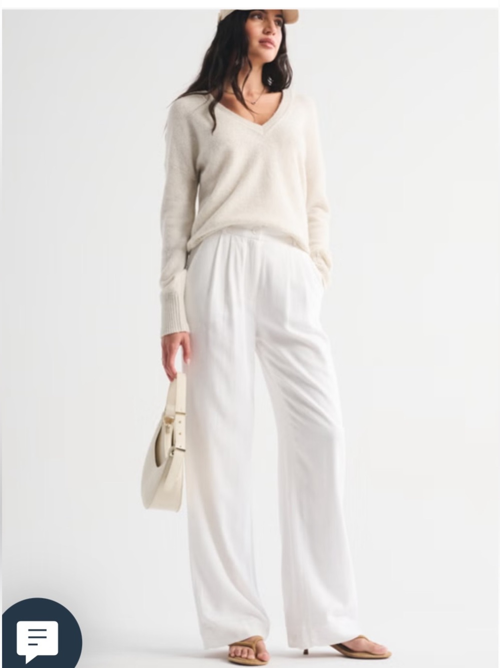 Abercrombie & Fitch A&F Sloane Linen-Blend Tailored Wide Leg Pant White 33/16